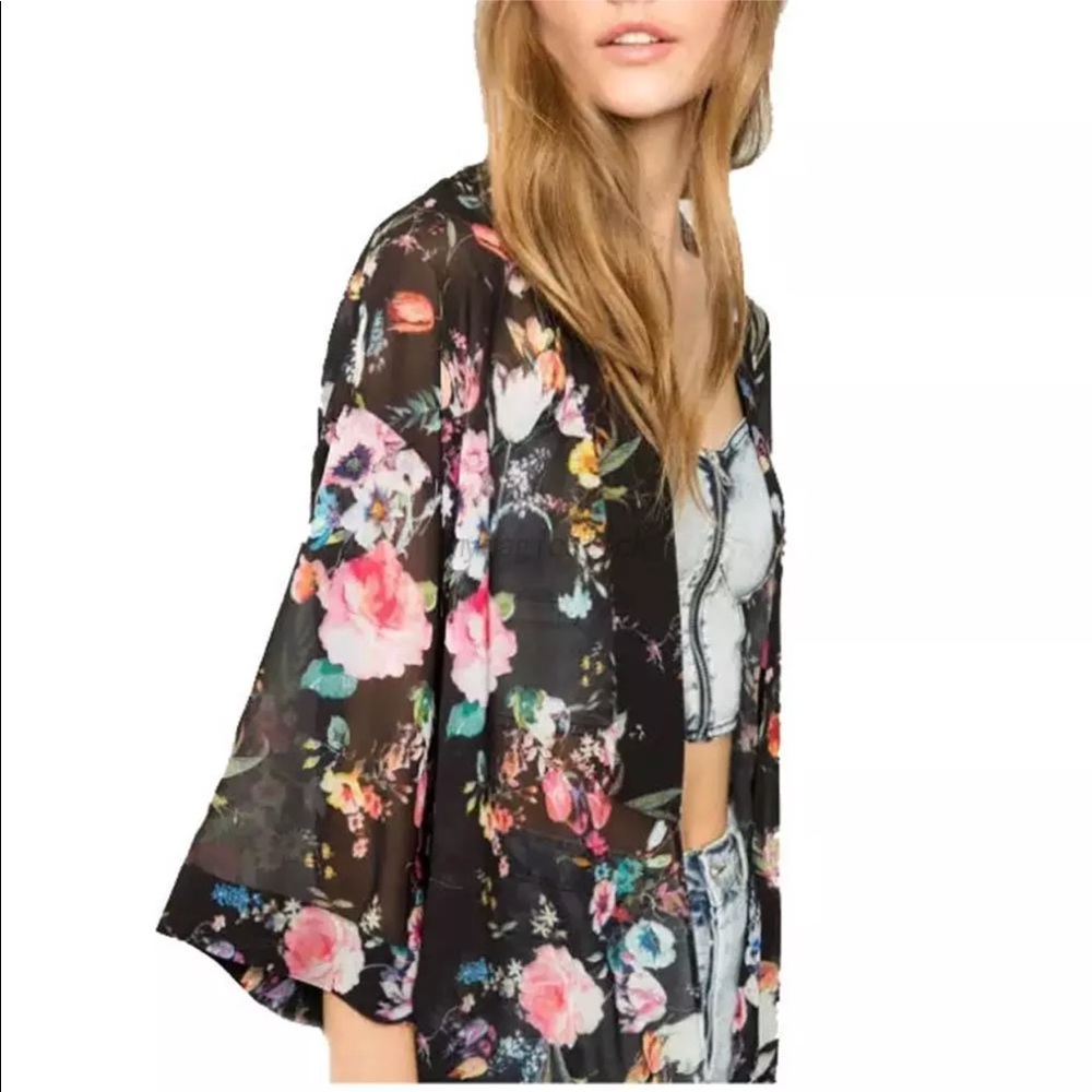 Floral sheer cardigan -midi NWT